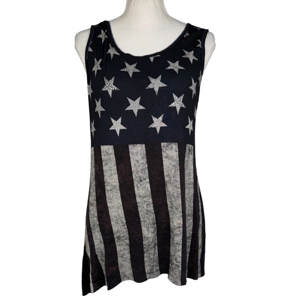 Vanilla Sugar Tank Top Womens S Black American Flag Rhinestone Stars Made in USA